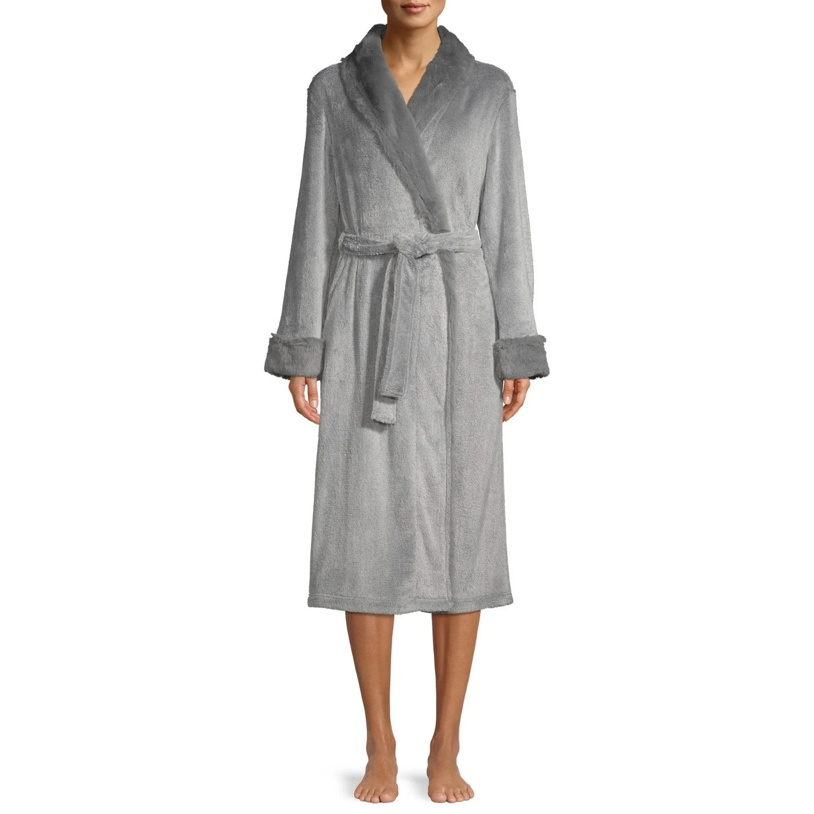 Secret Treasures Women's 3XL Faux Mink Bath Robe – Grey