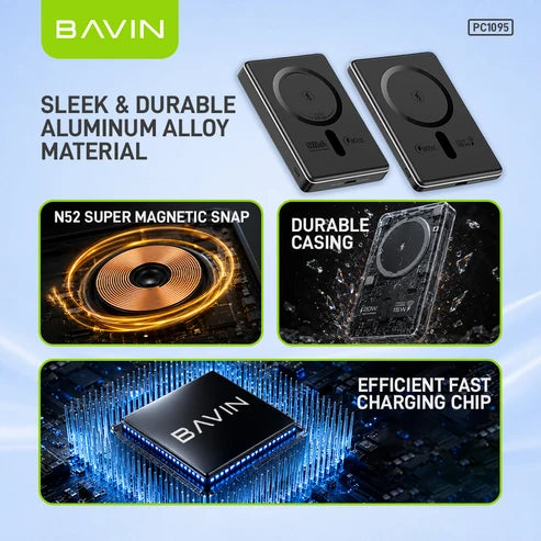 BAVIN PC1095 5000mAh 15W Ultra-Thin Magnetic Wireless Power Bank
