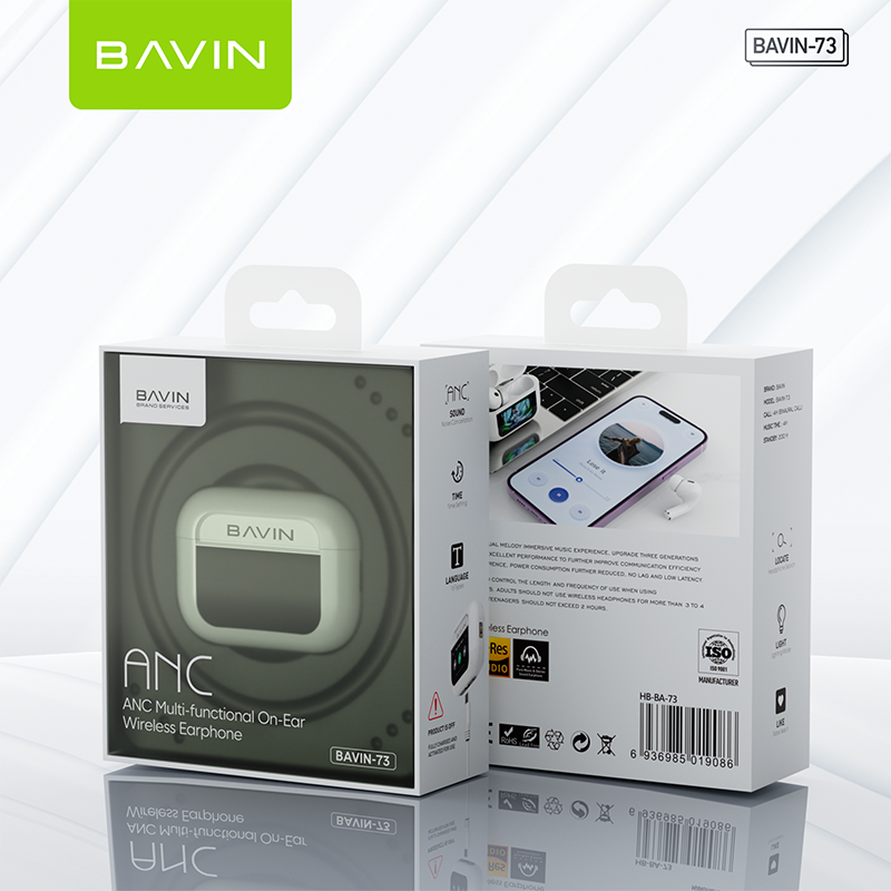 BAVIN HB-BA-73 ANC Wireless Bluetooth 5.3 Earbuds with Touch Display