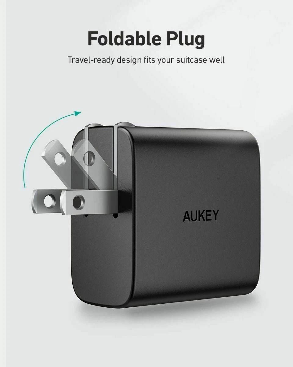 AUKEY 32W Dual-Port PD Wall Charger with USB-C & USB-A Fast Charging