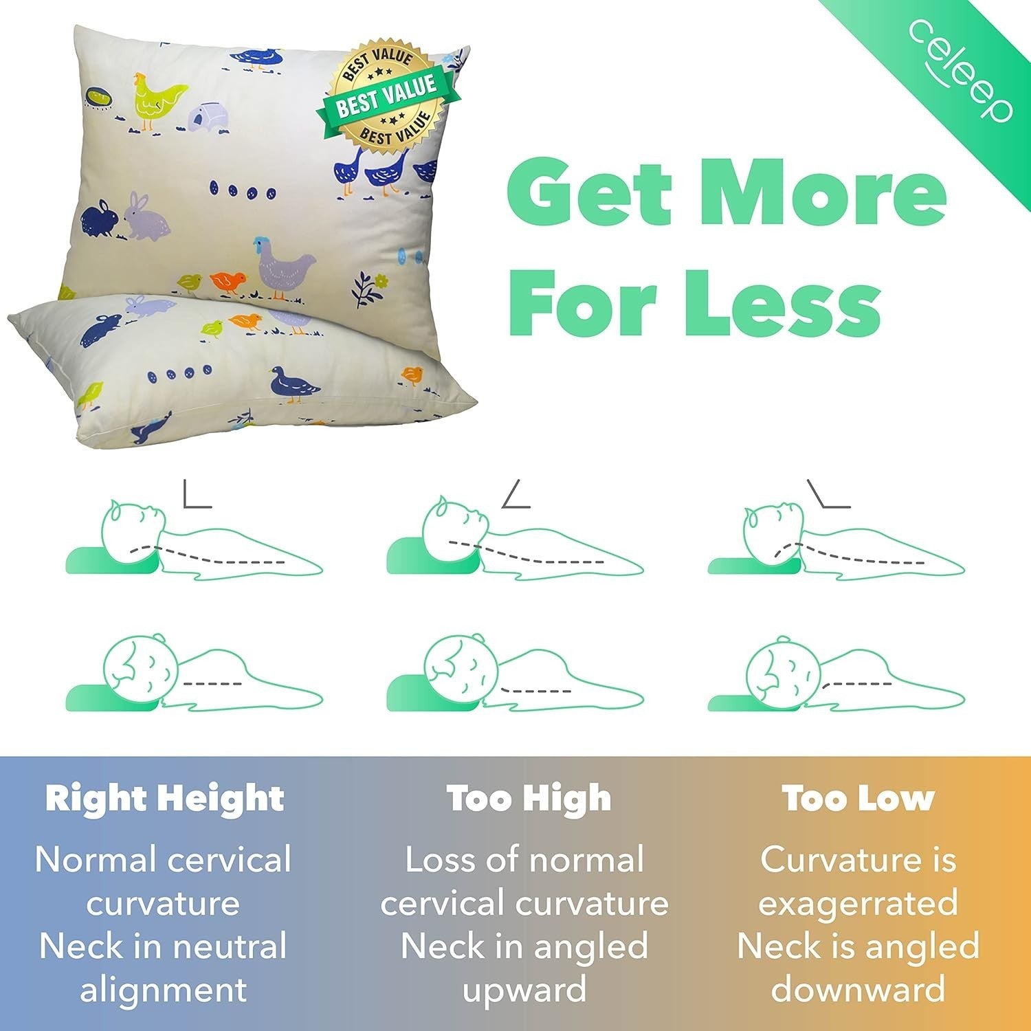 2-Pack Organic Cotton Toddler Pillows for Sleeping