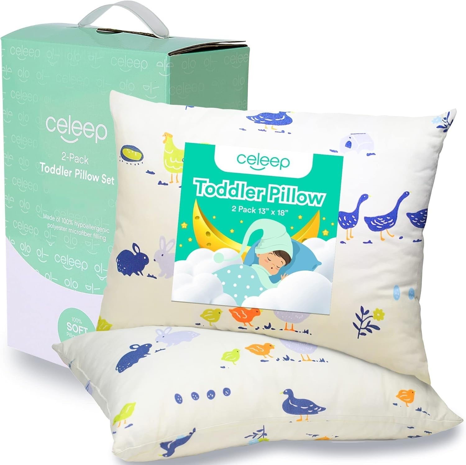 2-Pack Organic Cotton Toddler Pillows for Sleeping