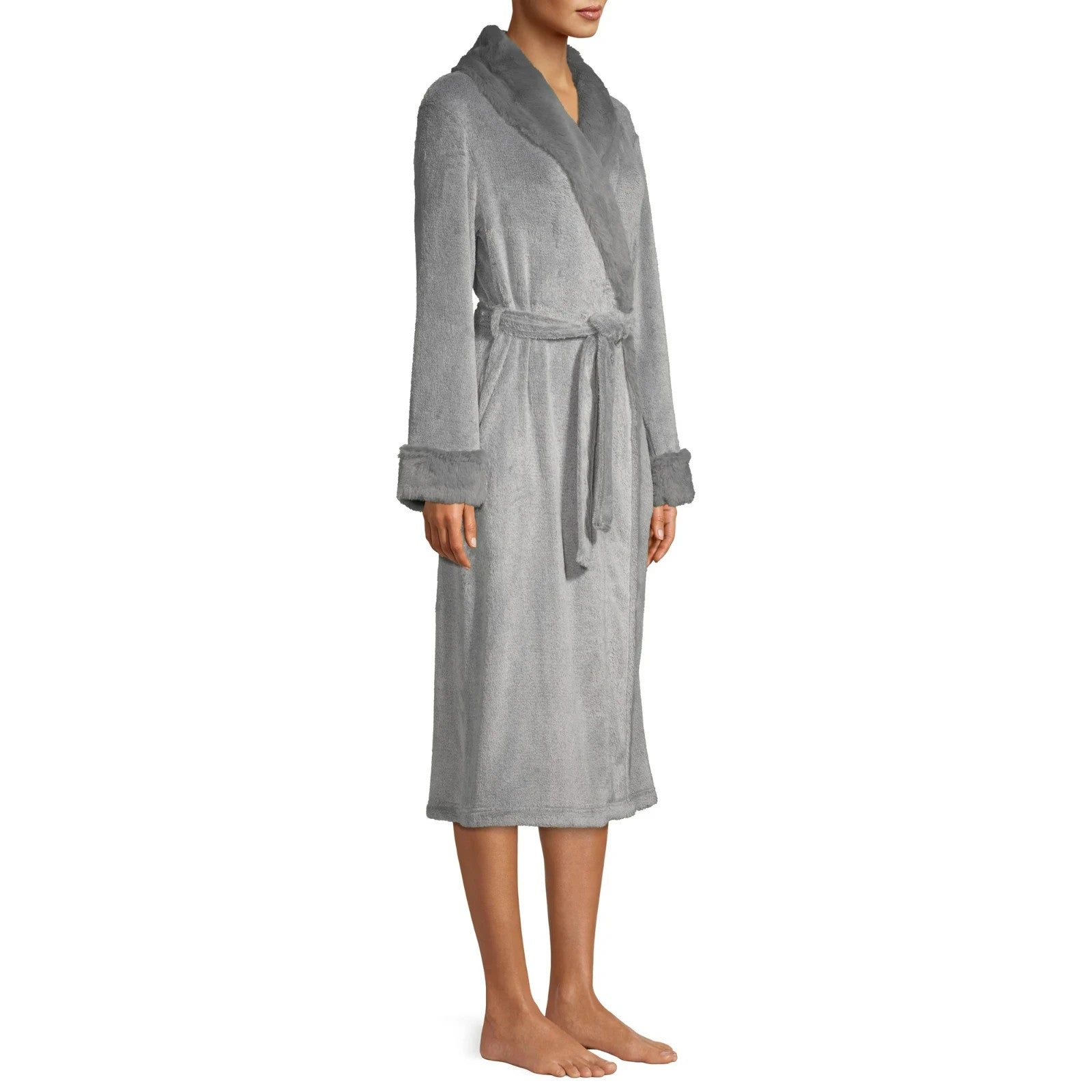 Secret Treasures Women's 3XL Faux Mink Bath Robe – Grey