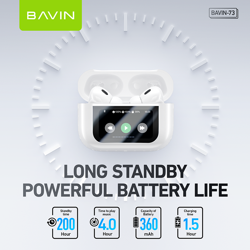 BAVIN HB-BA-73 ANC Wireless Bluetooth 5.3 Earbuds with Touch Display