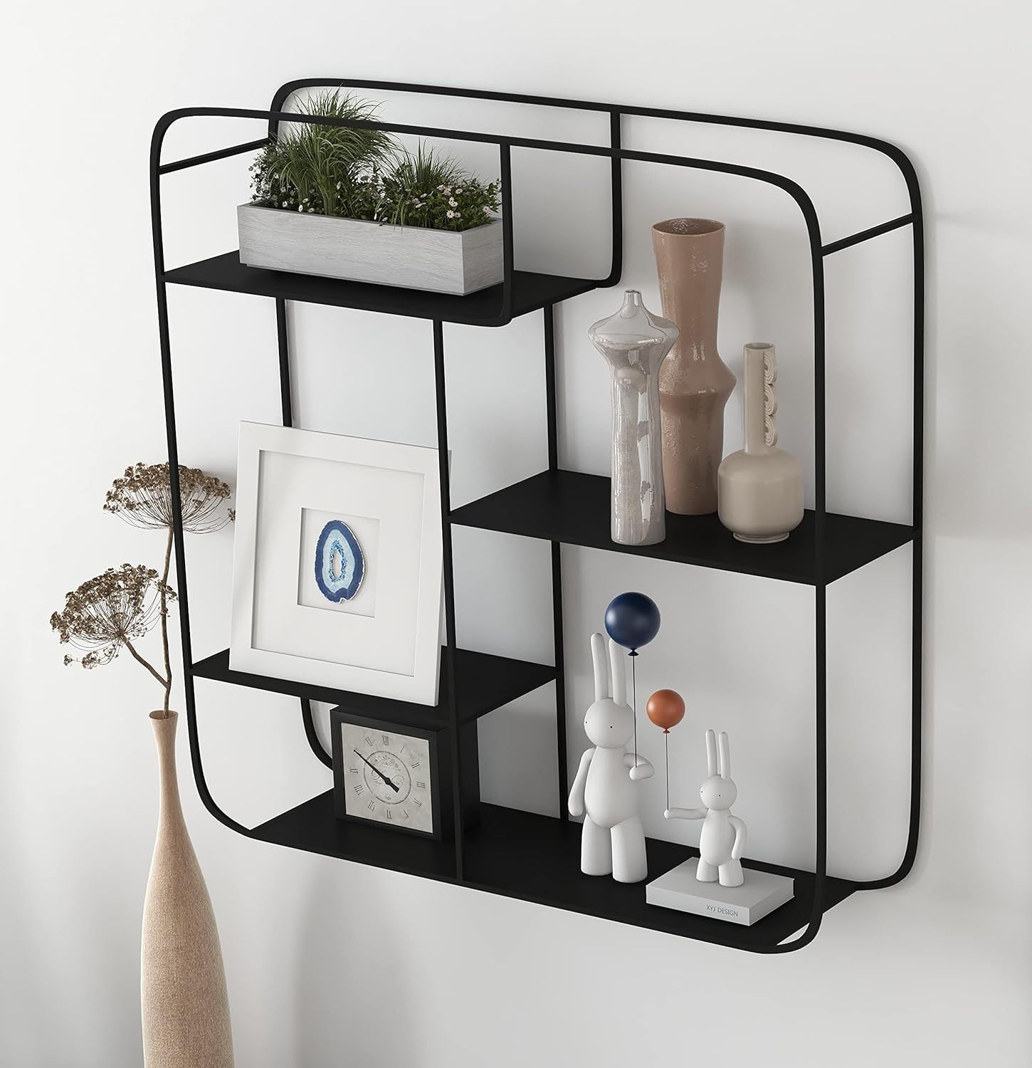 Can-Bramar Square Metal Accent Wall Shelf (CB2406-MB), Matte Black