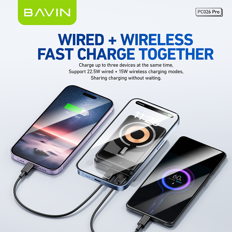 BAVIN PC026 Pro 10000mAh 15W Magnetic Wireless Power Bank