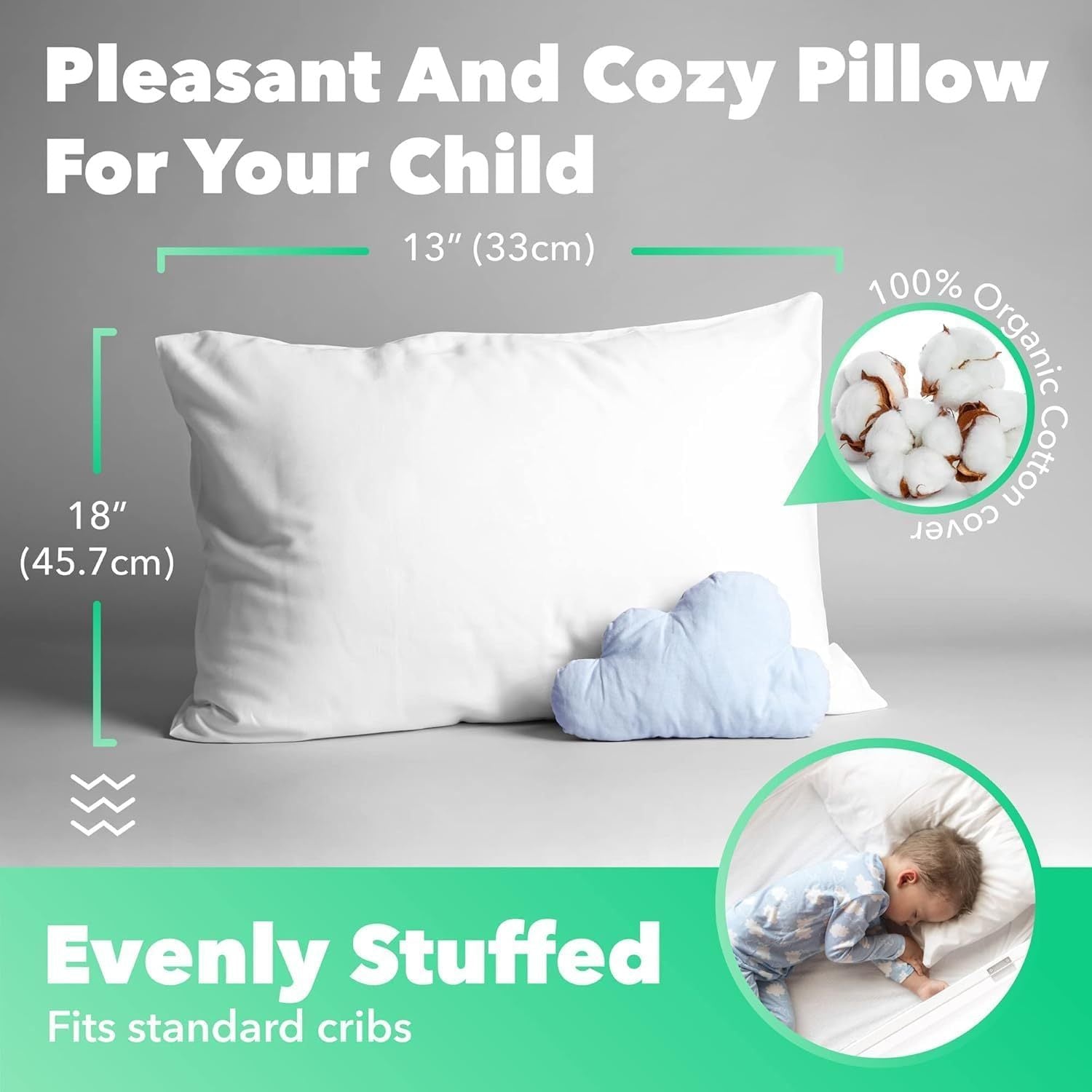 2-Pack Super Soft Breathable Toddler Pillows 13 x 18 Inch