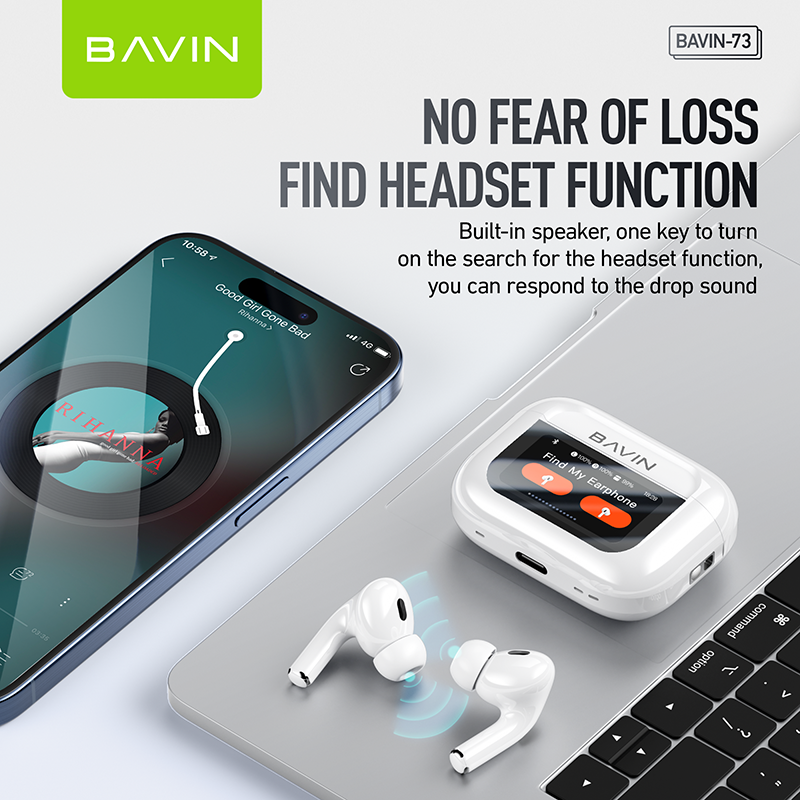 BAVIN HB-BA-73 ANC Wireless Bluetooth 5.3 Earbuds with Touch Display